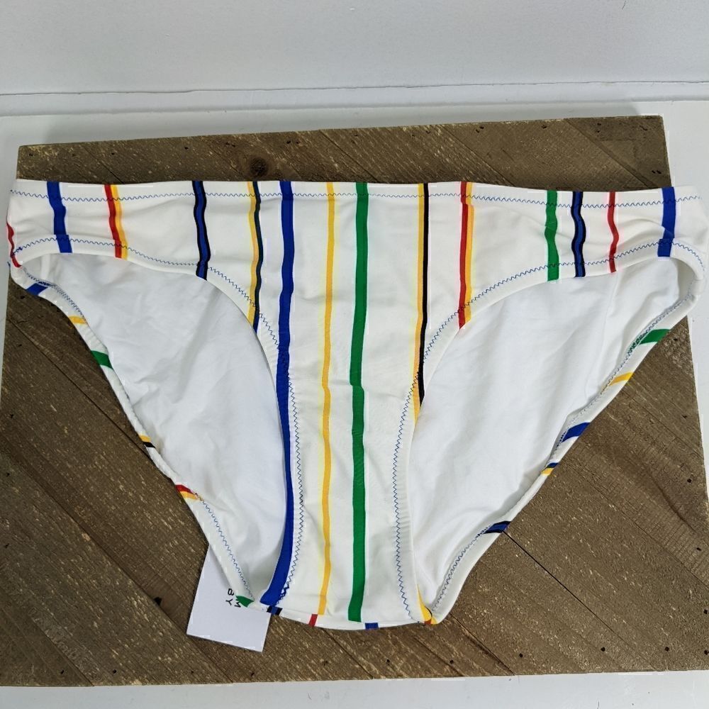 Derek Lam 10 Crosby Swimming Bikini bottoms white stripe L NWT colorful